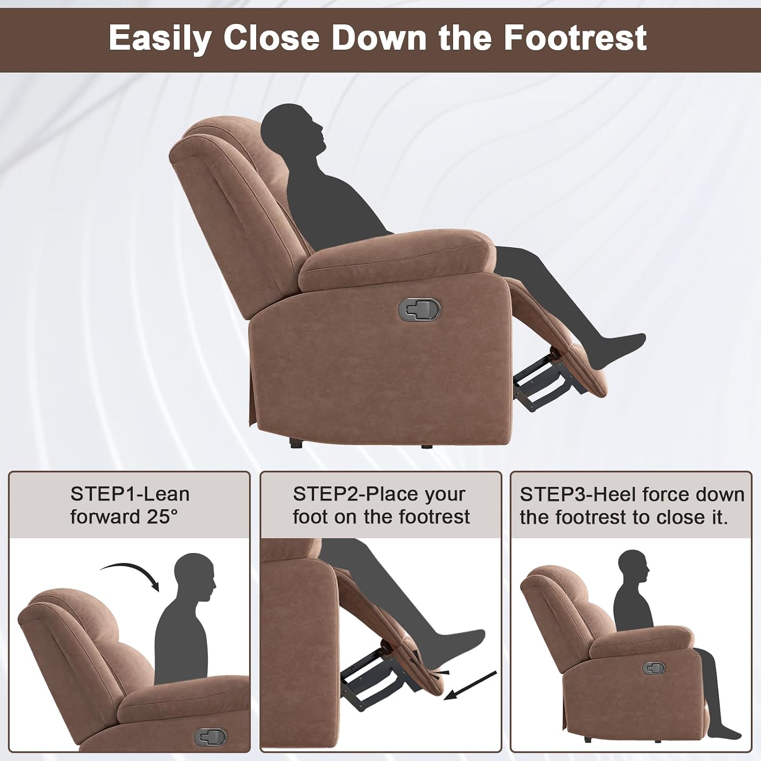 HAOMARKETS Rocker Recliner Chair for Adults, Manual Recliner Chair with Overstuffed Backrest and Armrests, Upholstered Rocking Reclining Sofa Chair for Living Room, Grey