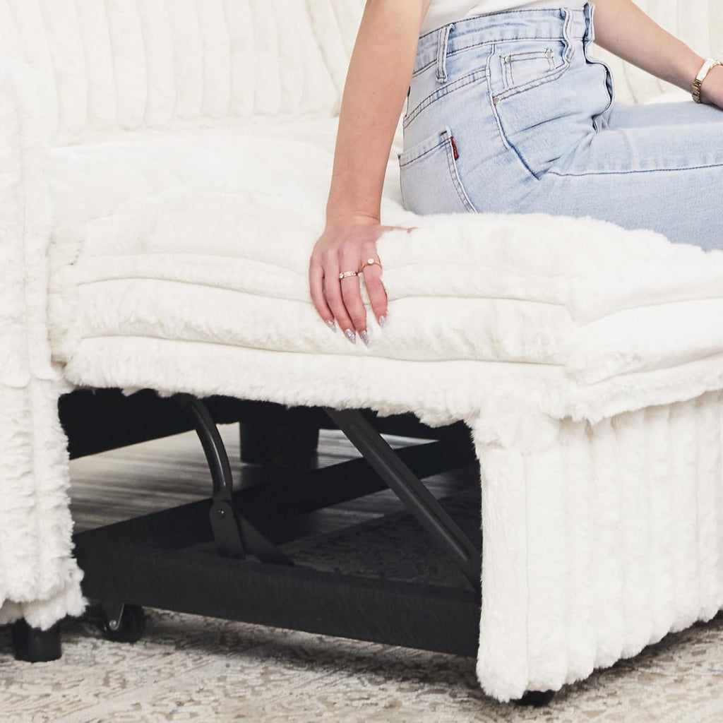 Belffin Corduroy Sectional Sleeper Sofa with Pull Out Bed Modular Sectional Loveseat Sofa Bed for Living Room Beige Couch