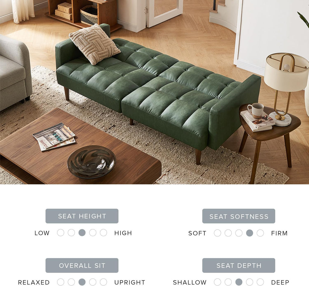 mopio 76.4' Futon Sofa Bed, Couch, Loveseat, Sleeper Sofa, Mid Century Modern Futon Couch, Sofa Cama, Couches for Living Room (Aaron PU, Sage Green)