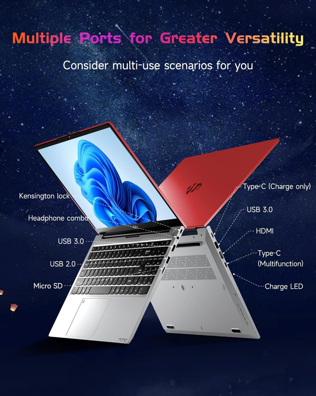 NIMO 15.6' IPS FHD-Laptop, Intel Pentium Quad Core N100 4GB RAM 128GB SSD (Beat i3-1115G4, Up to 3.4GHz) Computer with Backlit Keyboard Fingerprint Type-C Charger WiFi 6 BT5.2, for Student and Home