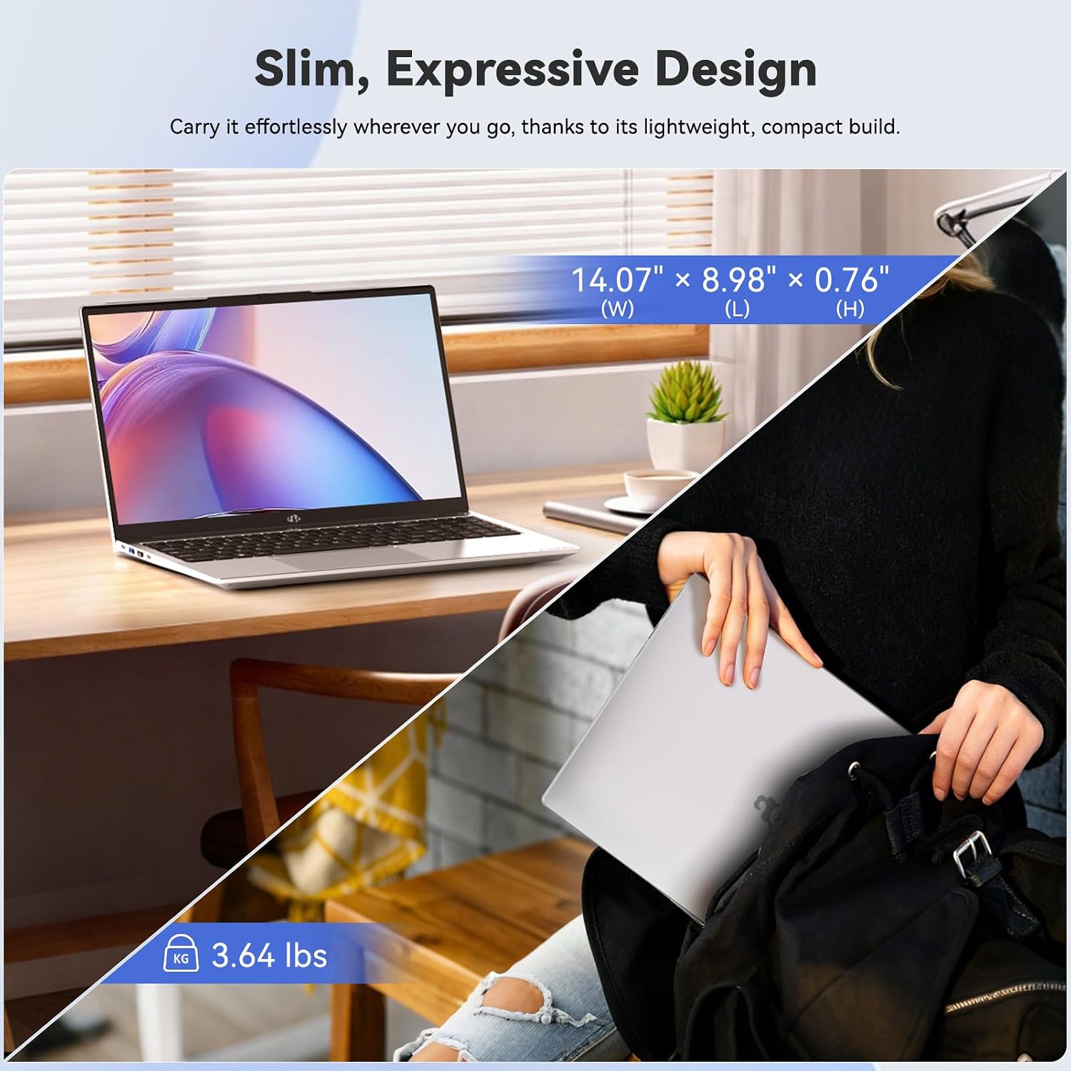NIMO 15.6' FHD IPS Portable Laptop, Intel Core i3-1215U (Up to 4.4GHz, Beat R5 7520U), 8GB RAM 128GB SSD Work Computer, Backlit KB, Fingerprint, WiFi 6, 65W Type-C Fast Charge, 180° View, for Campus
