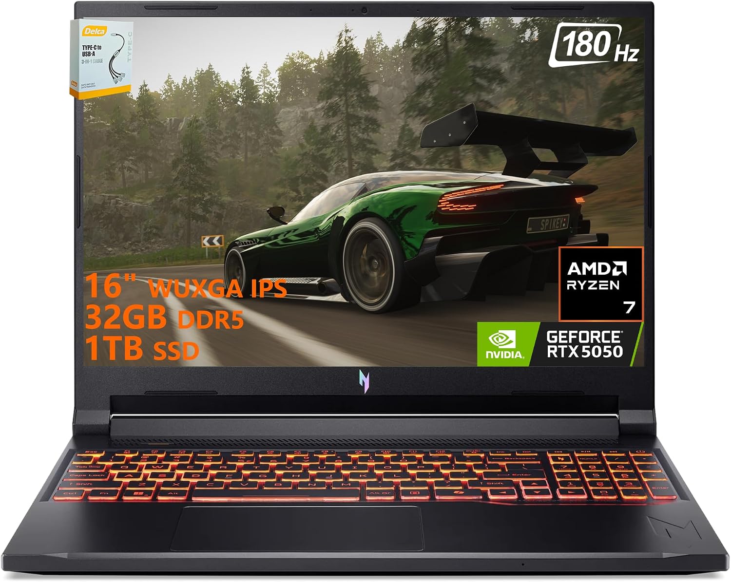 acer Nitro V 16 AI Gaming Laptop | 16' WUXGA IPS 180Hz | AMD 8-Core Ryzen 7 260 | 32GB DDR5 1TB SSD | GeForce RTX 5050 8GB DLSS4 (Up to 440 AI Tops) | Backlit Keyboard Win11 w/DLCA Accessory