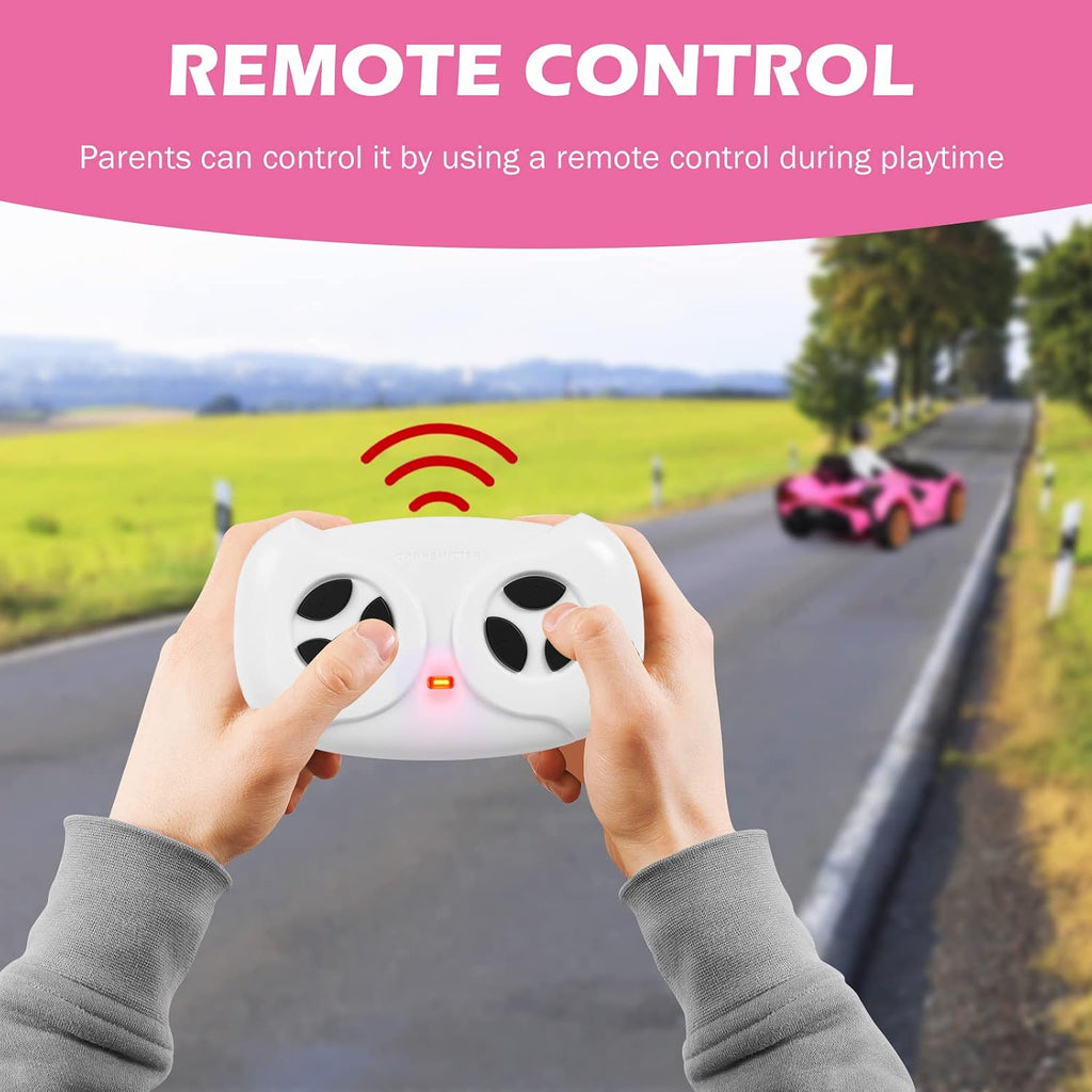 INFANS 12V Licensed Lamborghini Sian Kids Ride On Car with Parent Remote Control, Spring Suspension, MP3 Player, Electric Toy Roadster Carbon Fiber Textured for Toddler (Pink)