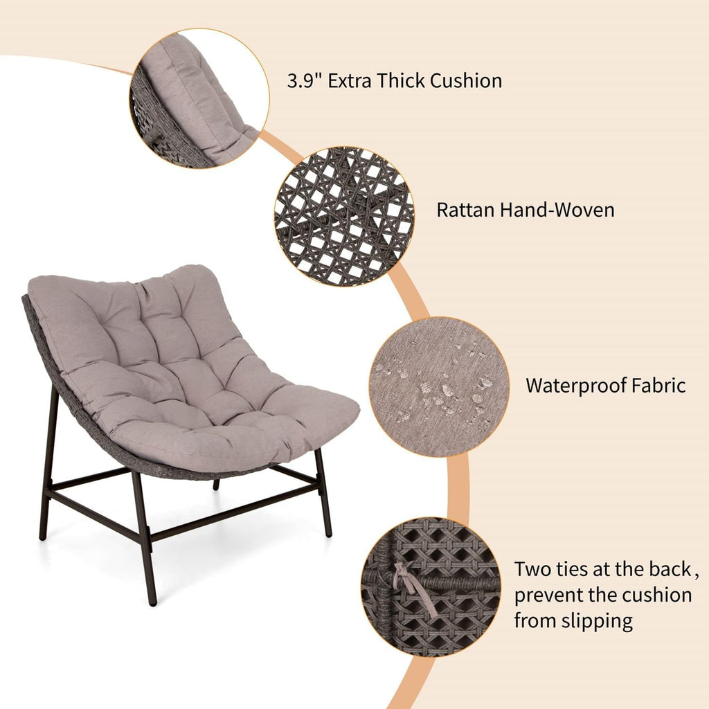 MFSTUDIO Outdoor Scoop Rattan Egg Lounge Chairs Patio Seating for 2, Comfy Outdoor Acapulco Rattan Papasan Patio Wicker Chair Set of 2 with Cushions, Outside Wicker Egg Chairs, 330lbs