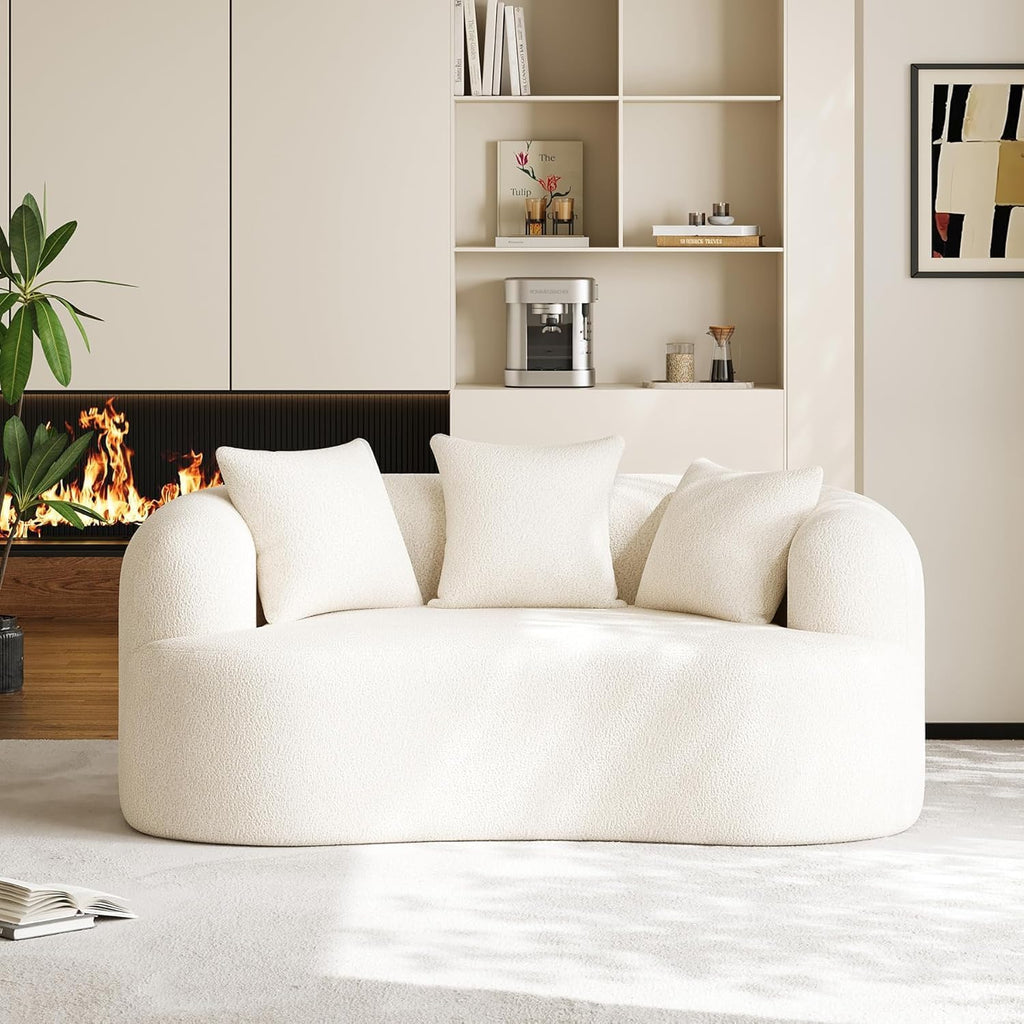DAMAIFROM 68.5' Loveseat Sofa for Living Room, Modern Luxury Plush Chenille Extra Deep Seat Curved Cloud Floor Couch with 3 Throw Pillows for Small Spaces, No Assembly Needed, Cream White