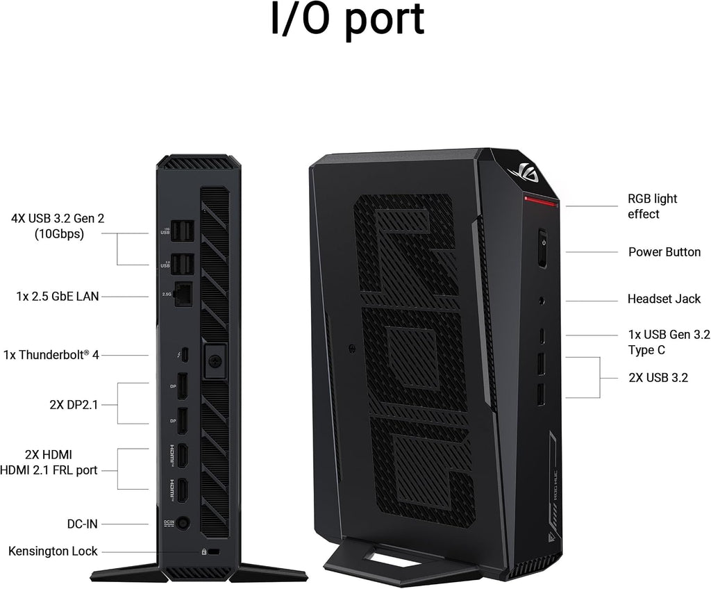 ROG NUC (2025) Gaming Mini PC with Intel® Core™ Ultra 9 (Series 2) ARL-HX CPU, NVIDIA® GeForce RTX™ 5070 MobileGPU, 32GB DDR5 RAM, 1TB NVMe SSD, Thunderbolt™ 4, Triple-Fan Cooling, and ARGB Lighting