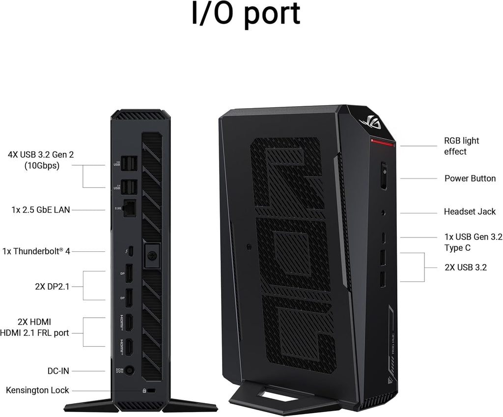 ROG NUC (2025) Gaming Mini PC with Intel® Core™ Ultra 9 (Series 2) ARL-HX CPU, NVIDIA® GeForce RTX™ 5080 Mobile GPU, 32GB DDR5 RAM, 2TB NVMe SSD, Thunderbolt™ 4, Triple-Fan Cooling, and ARGB Lighting