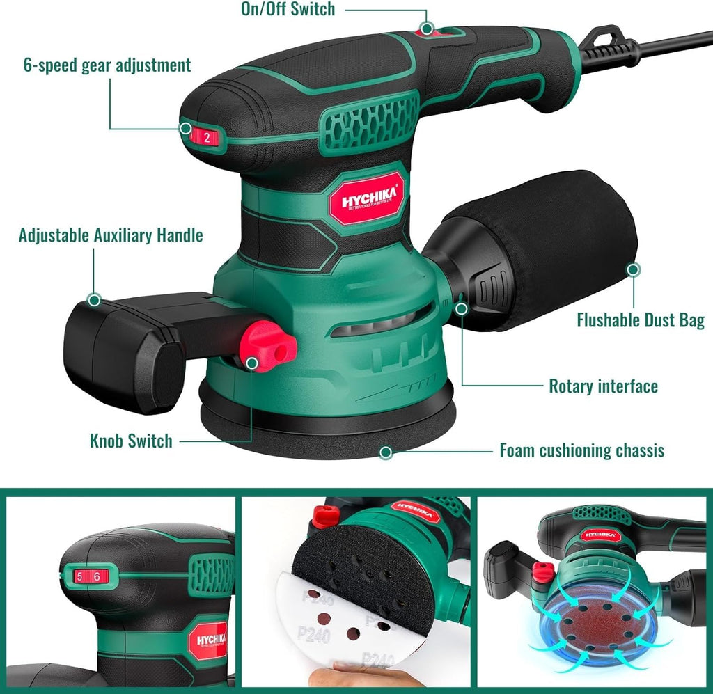 HYCHIKA Power Tool Combo Kit, 18 V Max Cordless Impact Wrench with 1/2 Impact Drivers,Orbital Sander 3.8Amp 450W,2-Tool Power Tool Set