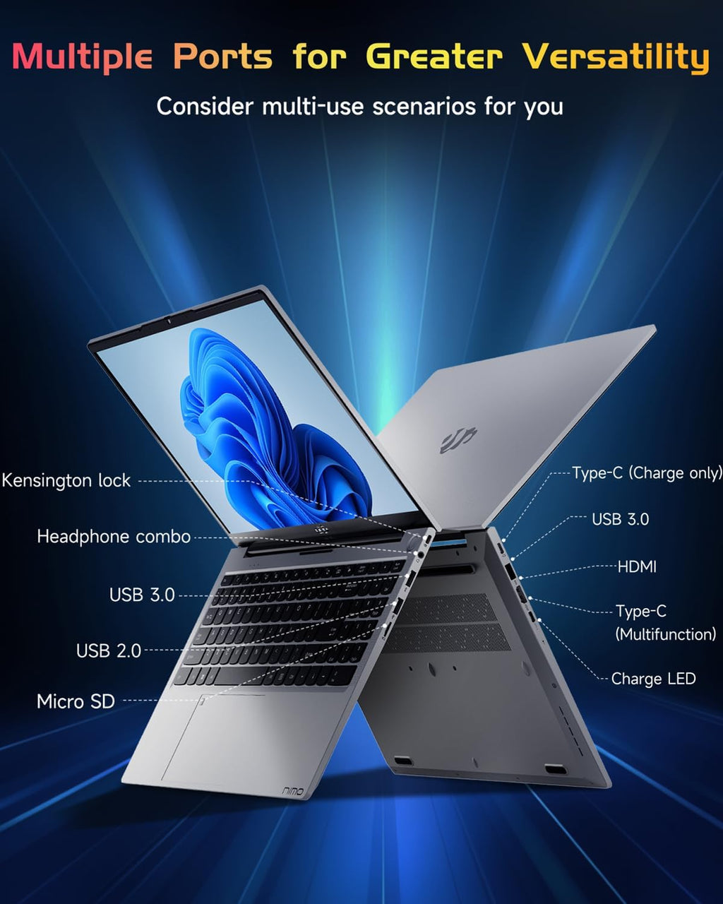 NIMO 15.6' IPS FHD-Laptop, Intel Pentium Quad Core N100 16GB RAM 1TB SSD (Beat i3-1115G4, Up to 3.4GHz) Computer with Backlit Keyboard Fingerprint Type-C WiFi 6 BT5.2, for Student and Home