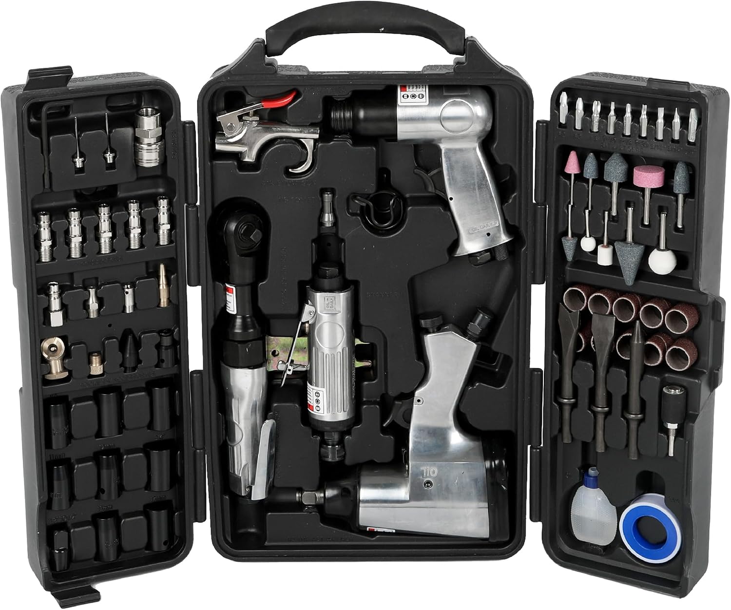 Air Tool and Accessories Kit, 71 Piece, Impact Wrench, Air Ratchet, Die Grinder, Aire Hammer, Hose Fittings, Storage Case for Garage,Shop