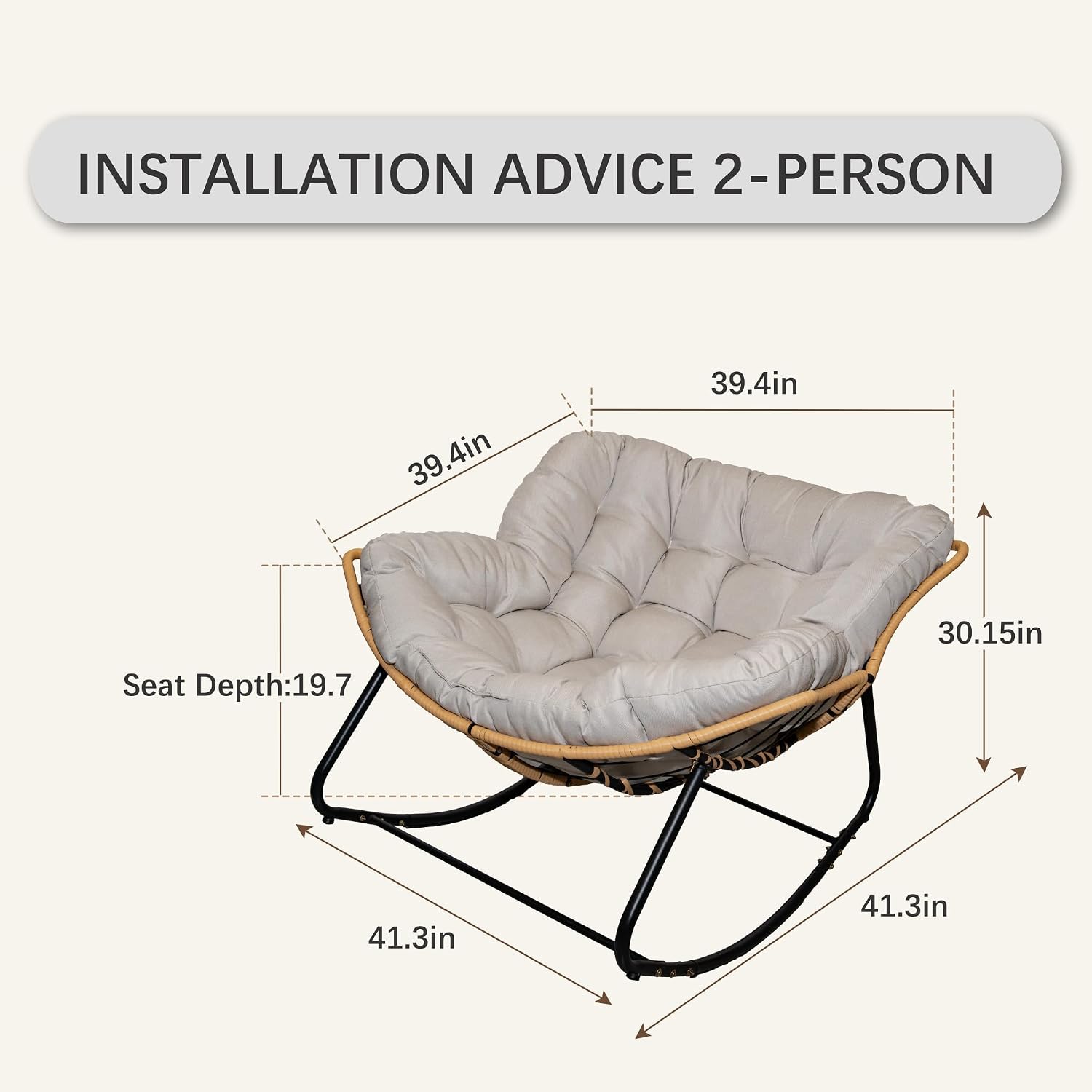 Outdoor Rocking Chair, Patio Egg Rocking Chair, Indoor Papasan Chair, Rattan Wicker Lounge Chair, Modern Royal Chair for Bedroom, Living Room, Porch, Garden,Lawn