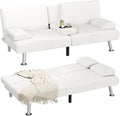 Homall Futon Sofa Bed, Futon Couch with Removable Armrests, Adjustable Recliner Sleeper Sofa Bed with Dual Cup Holders for Living Room, Apartment, Office (Corduroy, White)