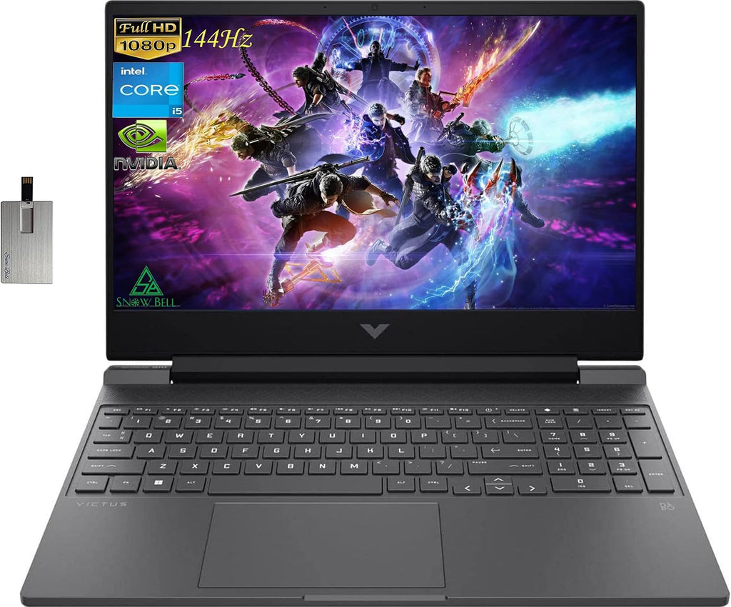 2022 HP Victus 15.6'' 144Hz Gaming Laptop, Intel 12th Core i5-12450H, 16GB RAM, 512GB PCIe SSD, NVIDIA GeForce RTX 1650 Graphics 4GB,Backlit Keyboard, Windows 11Pro, Mica Silver, 32GB USB Card, Black