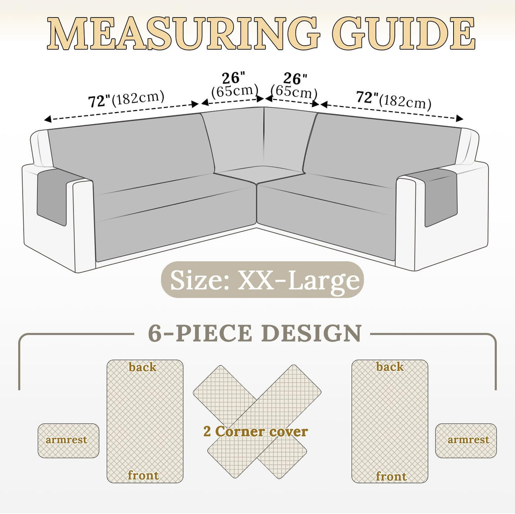 HDCAXKJ Waterproof Corner Sectional Couch Cover Velvet L Shape Sofa Covers for Pets Dogs Soft Heavy Duty U Shaped Sofa Slipcovers Sets for Sectional Non Slip Furniture Protector (Cream, XX-Large)