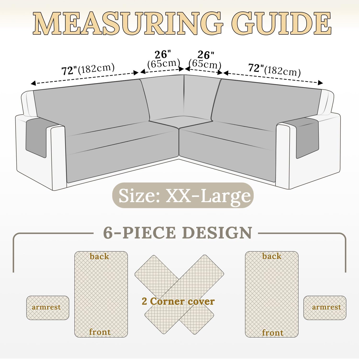 HDCAXKJ Waterproof Corner Sectional Couch Cover Velvet L Shape Sofa Covers for Pets Dogs Soft Heavy Duty U Shaped Sofa Slipcovers Sets for Sectional Non Slip Furniture Protector (Cream, XX-Large)