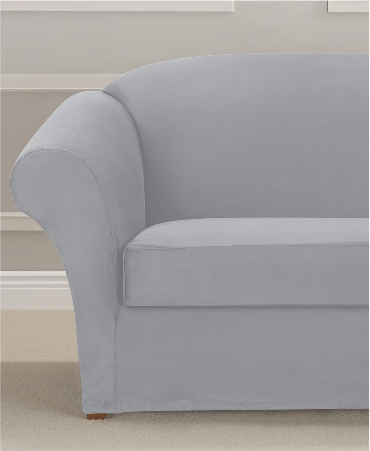 SureFit Ultimate Stretch Suede 3 Piece Box Sofa Slipcover in Light Gray