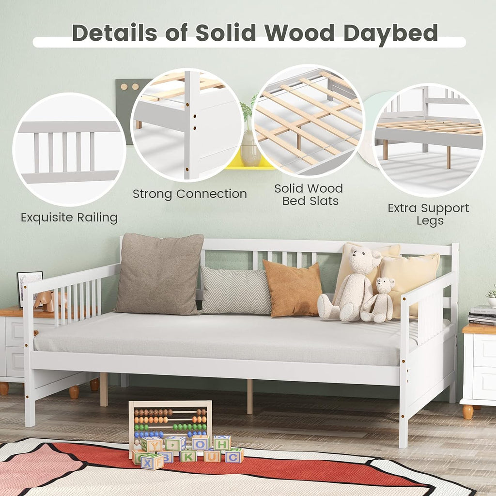 Giantex Full Size Daybed, Wooden Daybed Sofa Bed Frame with Wood Slat Support for Kids Teens, Multi-Functional Day Bed for Living Room Bedroom Guest Room, No Box Spring Needed, White