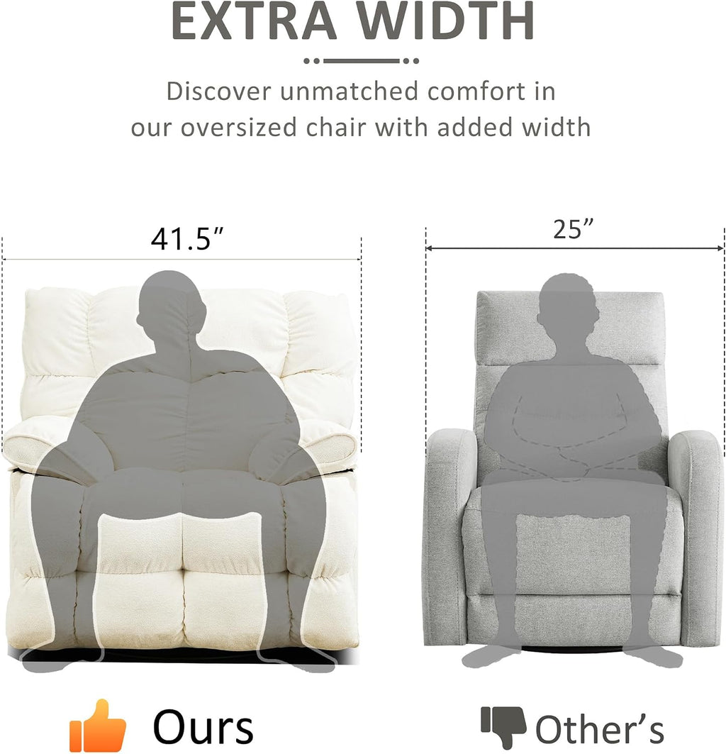 Oversized Rocker Recliner Chair,Power Swivel Recliner for Living Room,Overstuffed Extra Wide Rocking Recliners with Breathable Soft Fabric,Up to 350lbs (Power, White)