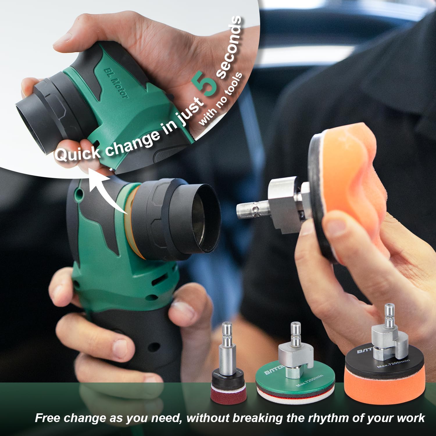 BATOCA S4 Cordless Polisher for Car Detailing with 2Pcs 12V 2.5Ah Batteries, Both Rotary Buffer & Dual Action Polisher, 1&3inch Brushless Polisher, Basic Kit