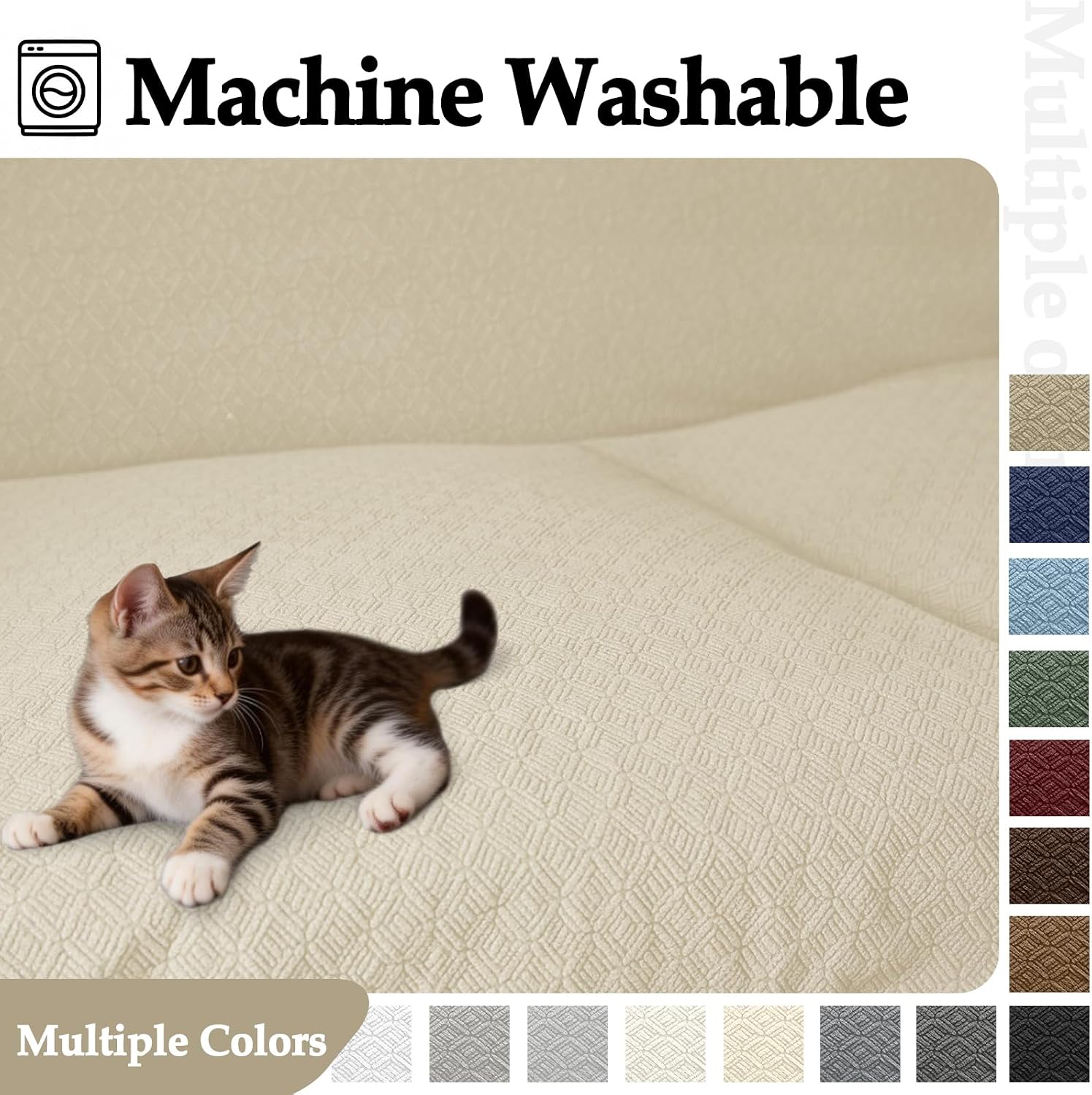 Waterproof Reclining Sectional Couch Covers Washable L Shaped Couch Cover for Sectionals Recliner Sofa Covers Stretch Corner Recliner Slipcovers for Dogs (5 Seater 1 Console Cover, Beige)