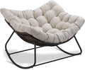 Outdoor Papasan Rocking Chair Oversized, Rattan Rocking Chair, Patio Wicker Egg Chair with Padded Cushion, Rocker Egg Chair for Living Room, Patio, Front Porch, Backyard