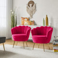 HULALA HOME Modern Velvet Accent Chairs Set of 2 with Shell Shaped Back, Cute Living Room Bedroom Armchairs with Gold Legs, Comfy Upholstered Vanity Chairs for Makeup Room, Fushia