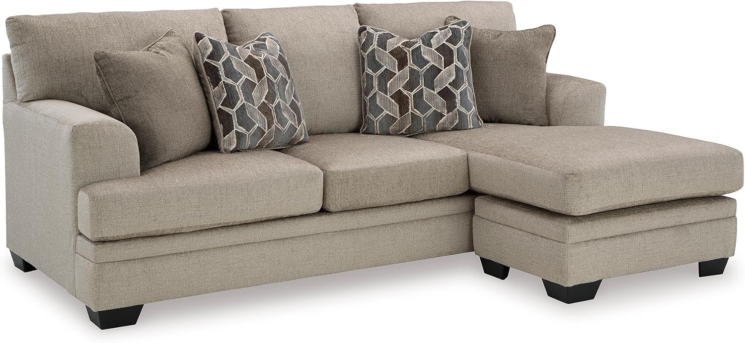Signature Design by Ashley Stonemeade Casual Right-Arm Facing Sofa Chaise with 4 Toss Pillows, Light Brown