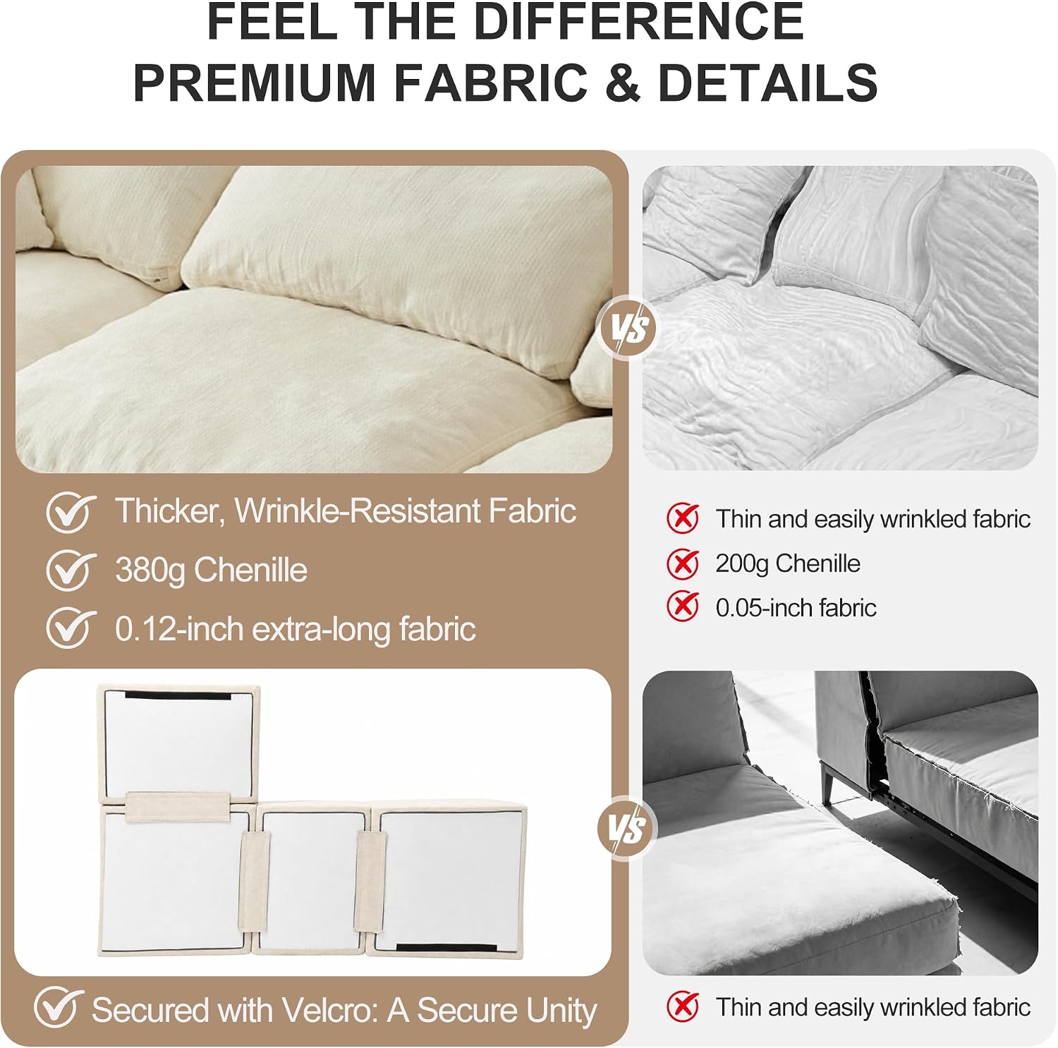 110' Cloud Sectional Couches for Living Room, Convertible L-Shape Boneless Couch with Ottoman, 3 Seater Compressed Sofa Bed Modular Sectional Sofa (Beige)