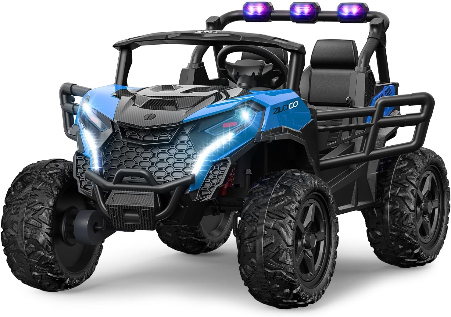 ARBELI 24V 2 Seater Ride on Car Truck 4x200W, EVA Tires, 4WD/2WD, Rainbow Lights, Remote Control, Shock Absorbers, Bluetooth, Ride on Toy for Big Kids Ages 3-8, Blue