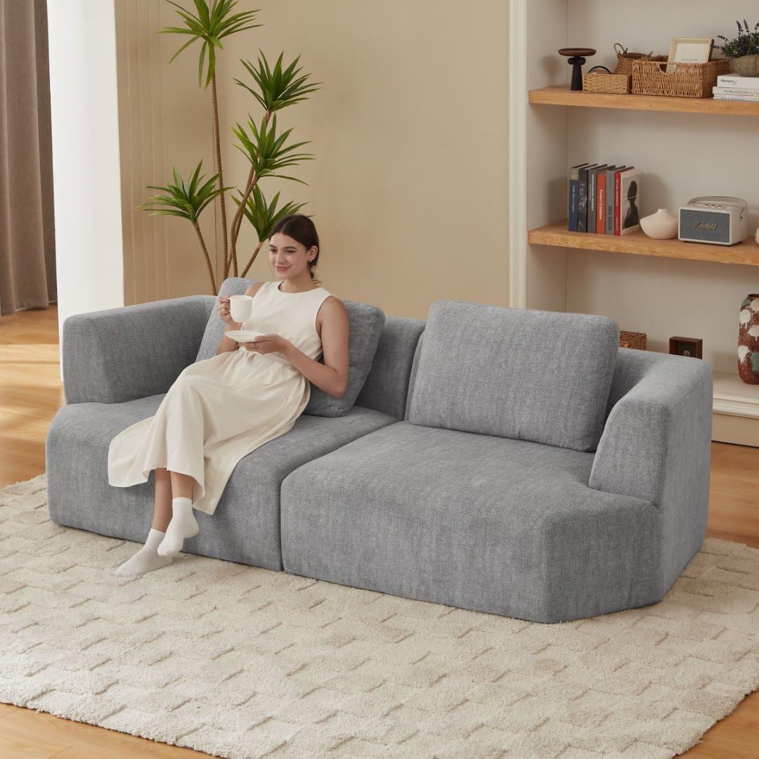 Sofa in a Box Oversized 3 Seater Memory Foam Boneless Couch w/Curved Arms,Plush Chenille Upholstered Cloud Modular Loveseat,No Assembly Needed Compression Sofa