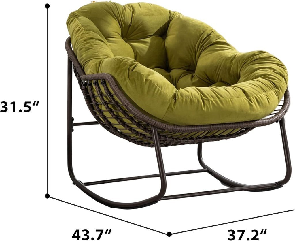 Patio Rocking Chairs, Egg Rocking Chair,Indoor & Outdoor Upholstered Papasan Chairs, Modern Lounge Chair for Balcony,Living Room Patio, Front Porch, Garden(Olive Green)