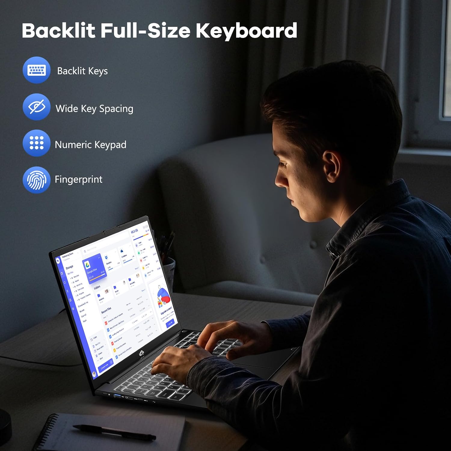 NIMO 15.6' FHD IPS Laptop, i5-12450H 8-Core (Beats i7-11800H), 16GB RAM 1TB SSD, Backlit Keyboard, Fingerprint, 100W Type-C Fast Charger, WiFi 6, Ideal for Students & Home Office Computer