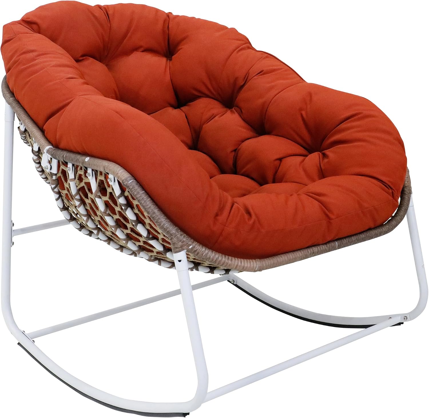 Modern Rocking Chair with Thick Cushion, Relaxing Chair with Metal Frame for Living Room, Bedroom, Outdoor and Indoor