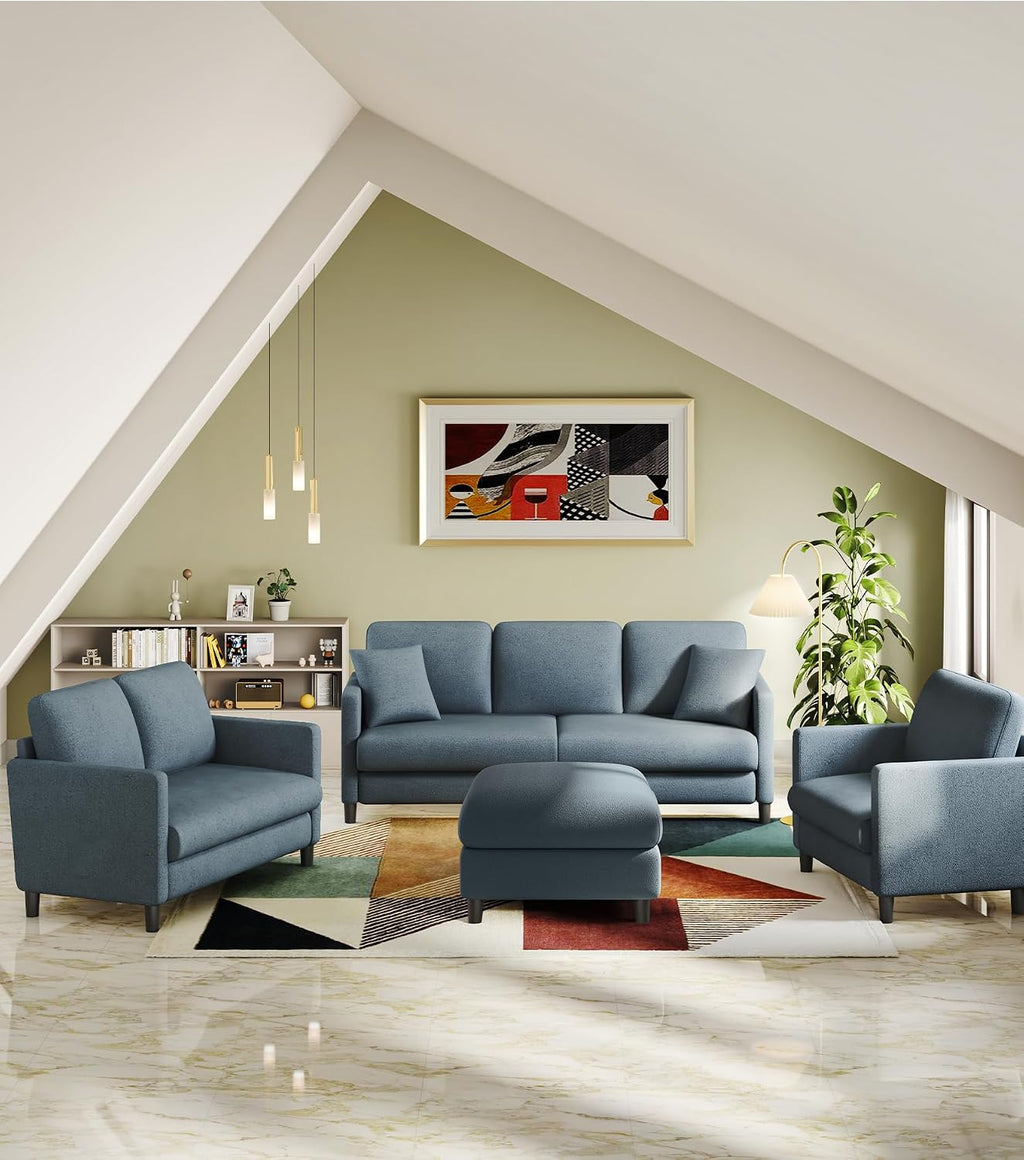 Welzona Loveseat, 51' Small Couch, Comfy Teddy Love Seat for Living Room, Tool-Free Setup Loveseat Sofa for Small Spaces, All-Wood Small Sofa Couch for Bedroom, Blue Grey