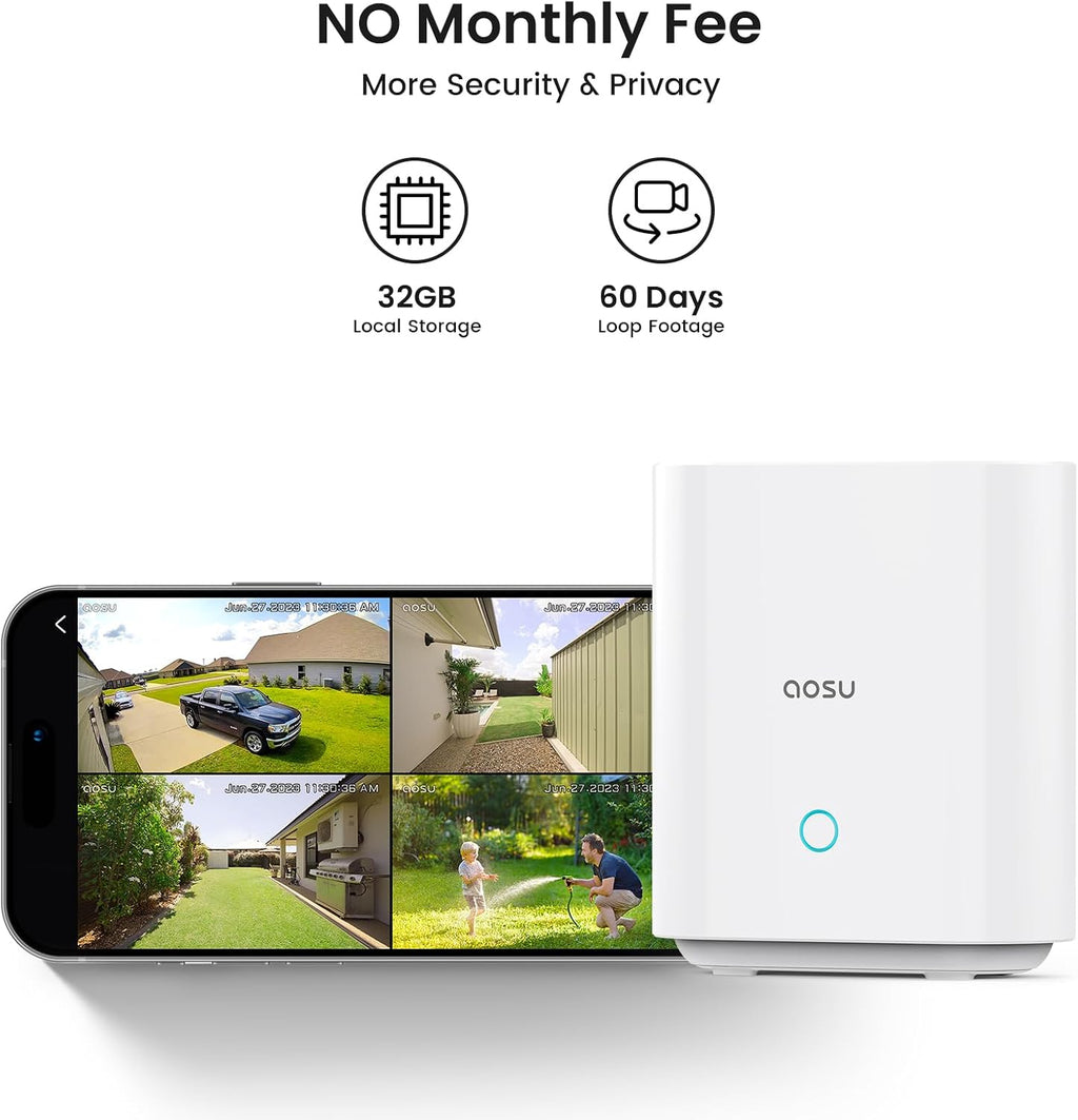 AOSU Home Security System DIY Kit, SolarCam D1 Classic 4 Kit + Doorbell Camera Wireless + 2K Indoor Camera