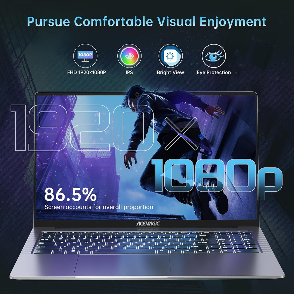 ACEMAGIC 2025 Laptop, Laptop with AMD Ryzen 7 5700U (8C/16T, Up to 4.3GHz), 16GB RAM 512GB NVMe SSD Laptop Computer, Radeon RX Vega 8 Graphics, 16.1-inch FHD Display, WiFi 6, Backlit KB