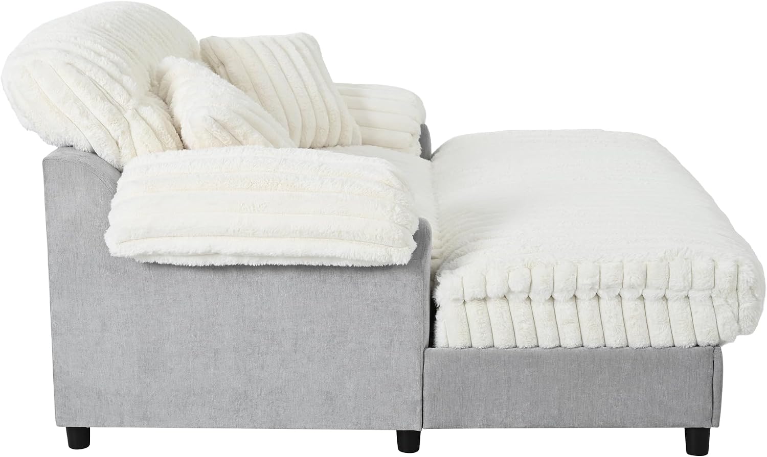 Merax 65' Oversized Chaise Lounge Chair with 2 Throw Pillows, Cloud Chaise Sofa Cozy Plush Boneless Sofa Bed for Living Room, Ergonomic Backrest & Curved Armrest (Beige)