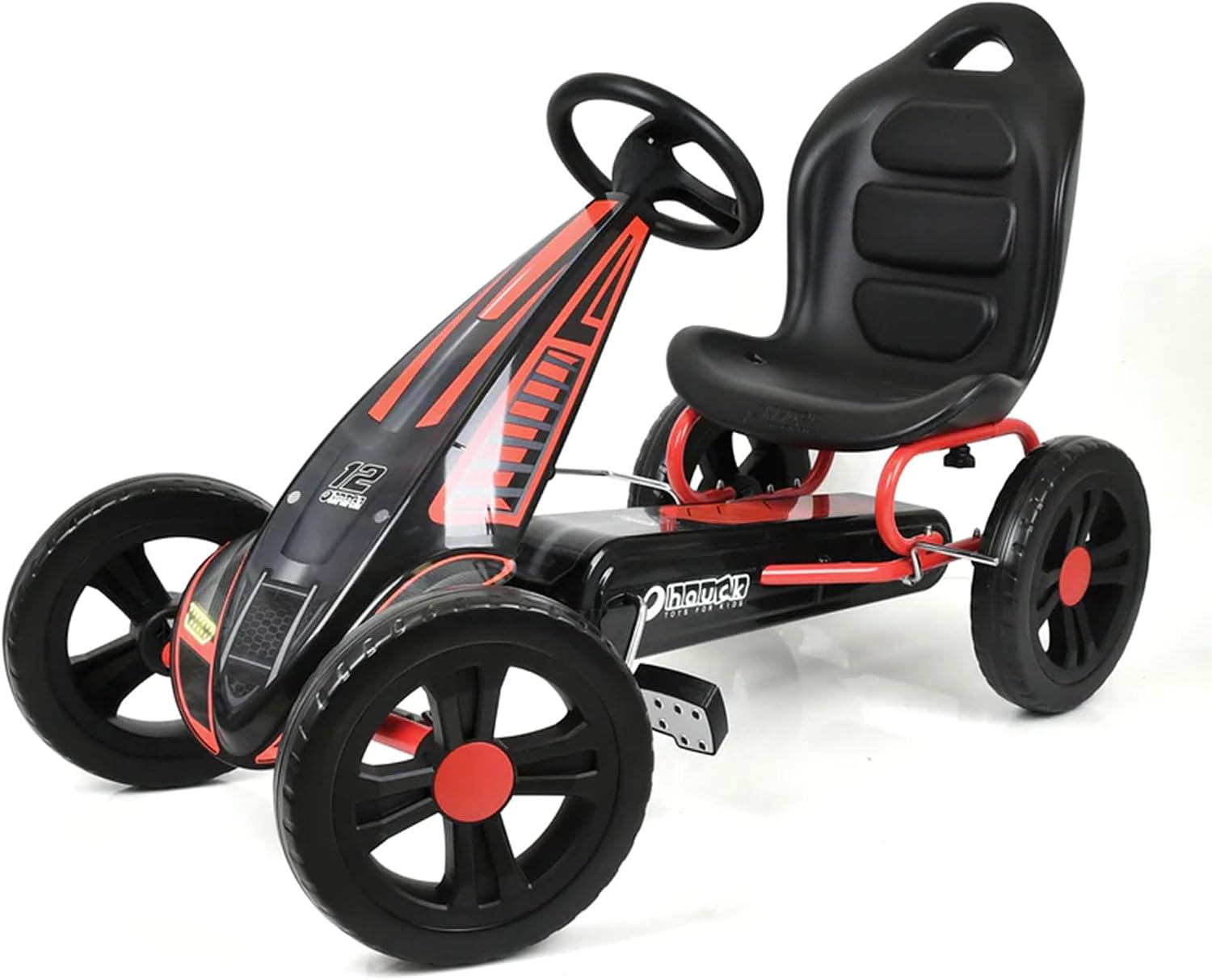 hauck Cyclone Pedal Go Kart with Adjustable Bucket Seat, 12 Inch EVA Foam Plastic Wheels, Handbrake for Rear Wheels - Ride On Toy for Kids 4-10 Years
