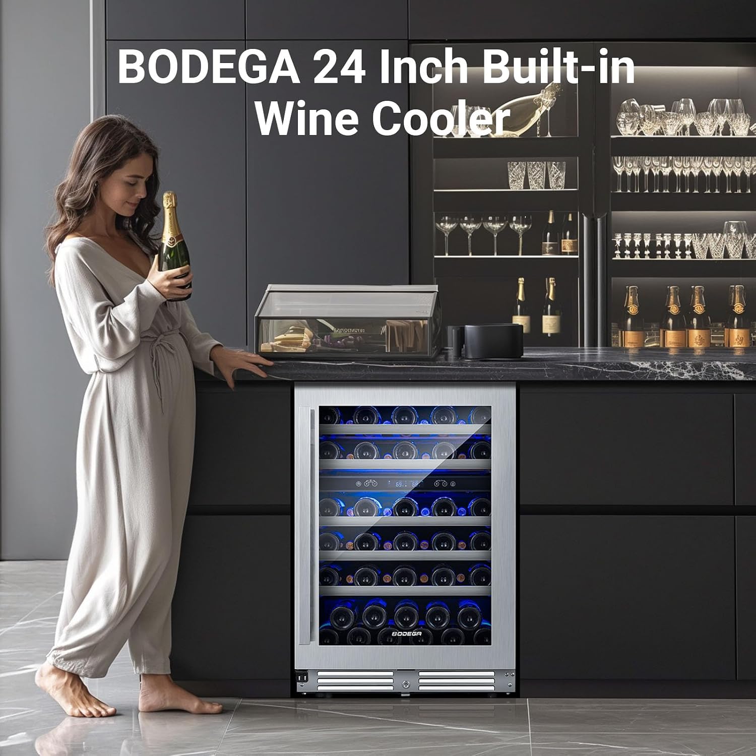 BODEGA 56 Bottle Wine Cooler, 24 Inch Dual Zone Wine Fridge with Double-Layer Glass Door, Wine Cooler Refrigerator with Digital Temperature Control and Temperature Memory, Wine Cooler for Home