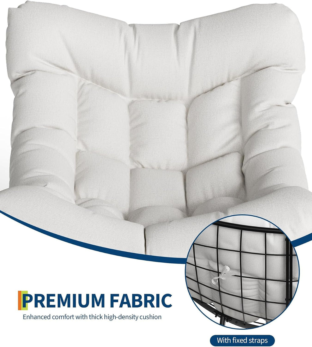 Papasan Rocking Chair with Footrest,4-Piece Steel Frame Egg Chair,Metal Patio Lounge Rocking Chair with Ottoman & Thick Cushion,400lb Capacity for Patio, Balcony, Bedroom & Living Room