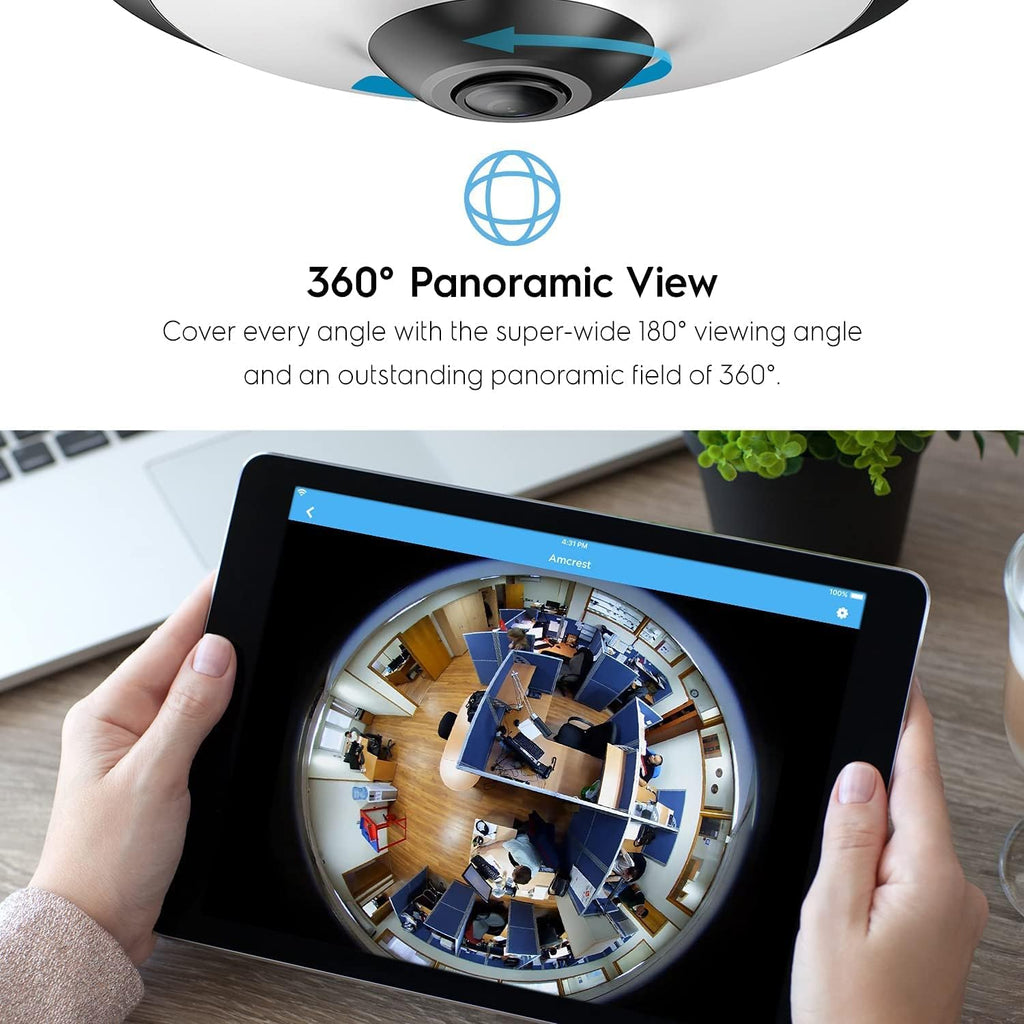 Amcrest Fisheye IP POE Camera, 360° Panoramic 5-Megapixel POE IP Camera, Fish Eye Security Indoor Camera, IVS Features and People Counting, MicroSD Recording, IP5M-F1180EW-V2 (White)