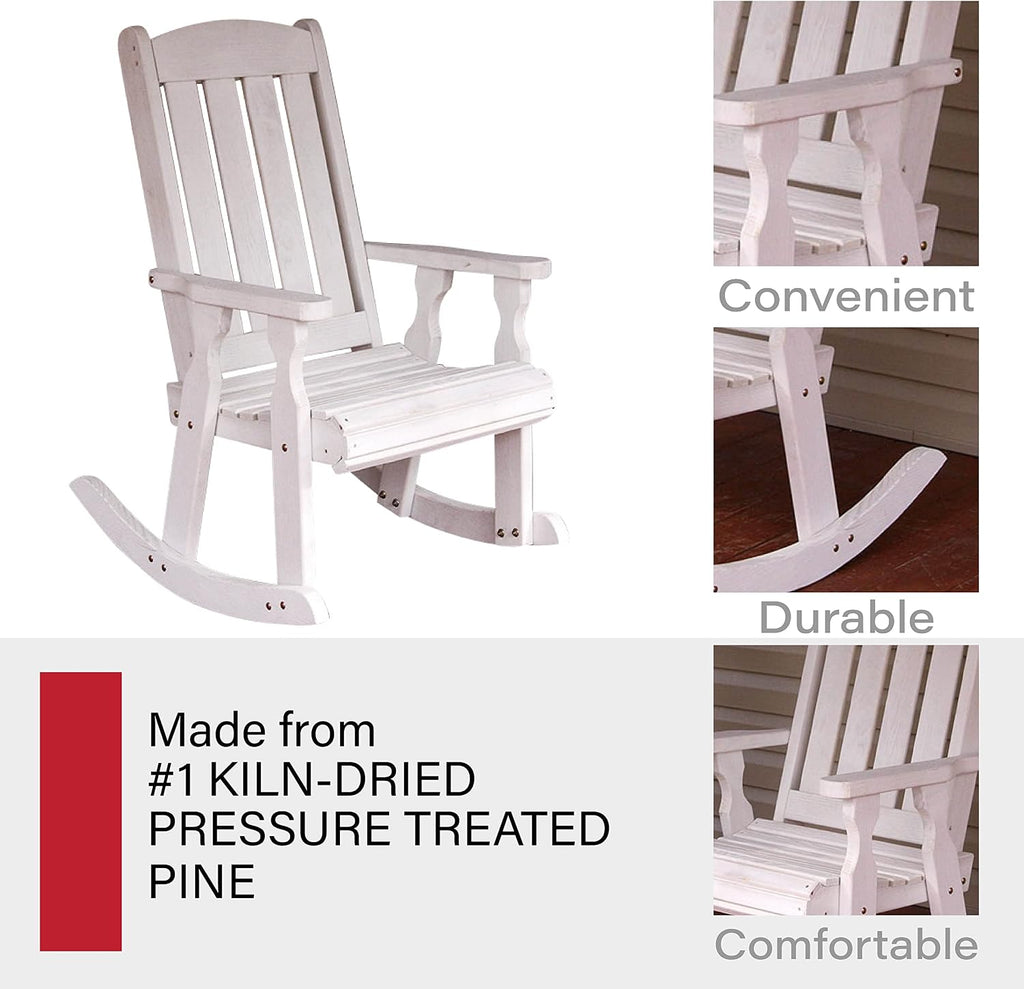Amish Heavy Duty 600 Lb Mission Pressure Treated Rocking Chair (Semi-Solid White Stain)