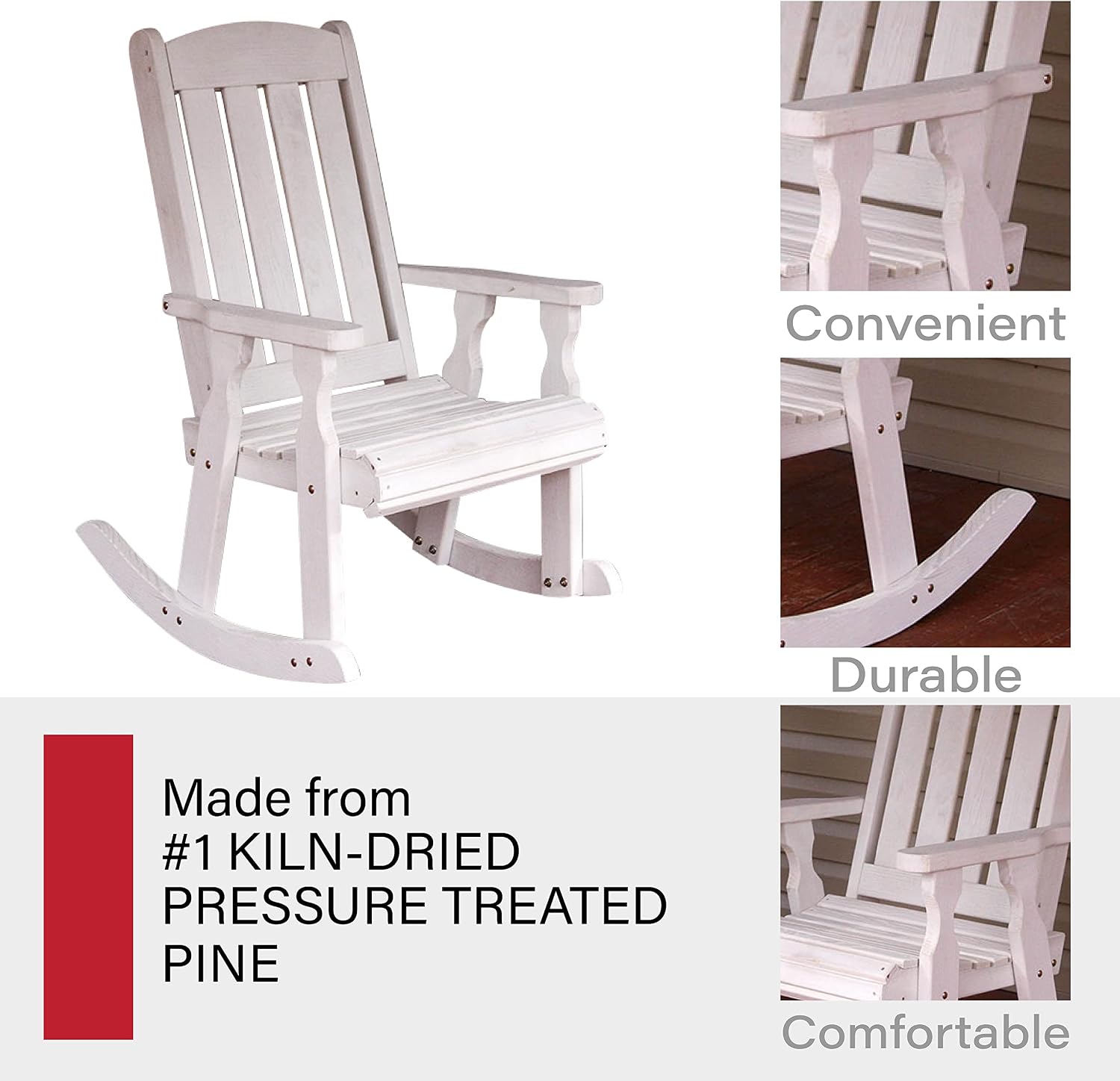 Amish Heavy Duty 600 Lb Mission Pressure Treated Rocking Chair (Semi-Solid White Stain)
