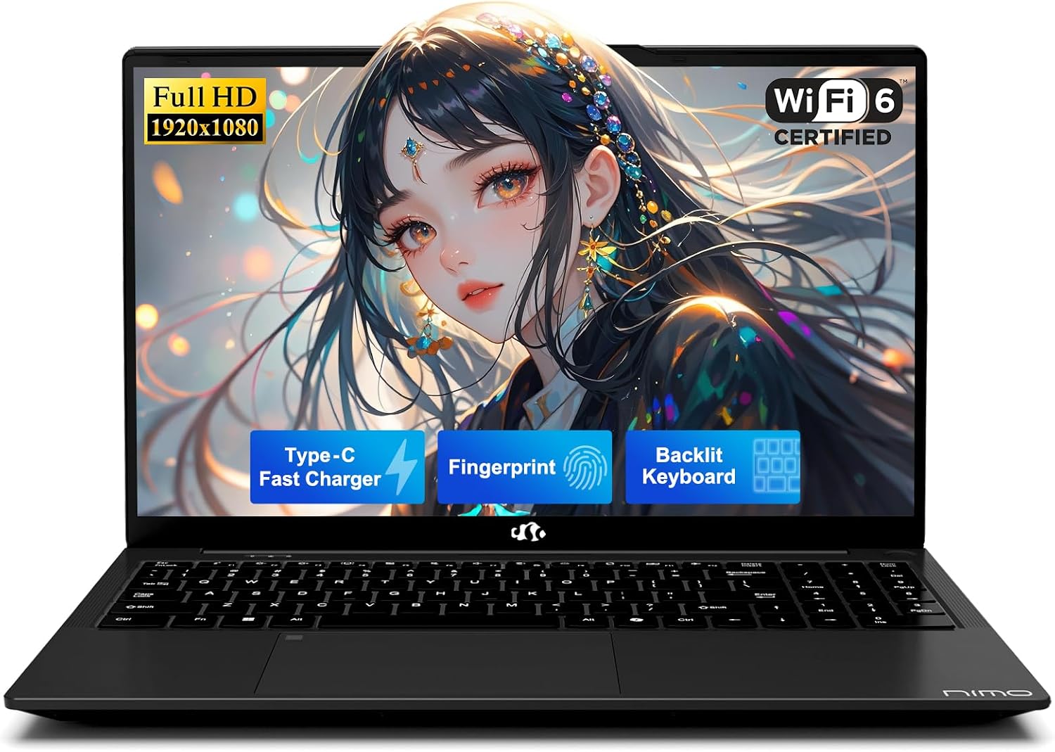 NIMO 15.6' FHD Laptop, 13th Gen Intel Twin Lake (up to 3.6GHz Beat i3-10110U) 16GB RAM 512GB SSD for Student & Office with 2 Year Warranty 65W Type-C, 53.58Wh Battery Backlit Keyboard Fingerprint