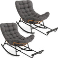 Garvee 2PCS Papasan Rocking Chair with Foot Rest, Oversized Papasan Chair with Thick Removable Cushion and Metal Frame, Lounge Chairs and PE Rattan Rocker for Patio, Porch, Garden, Lawn, Living Room