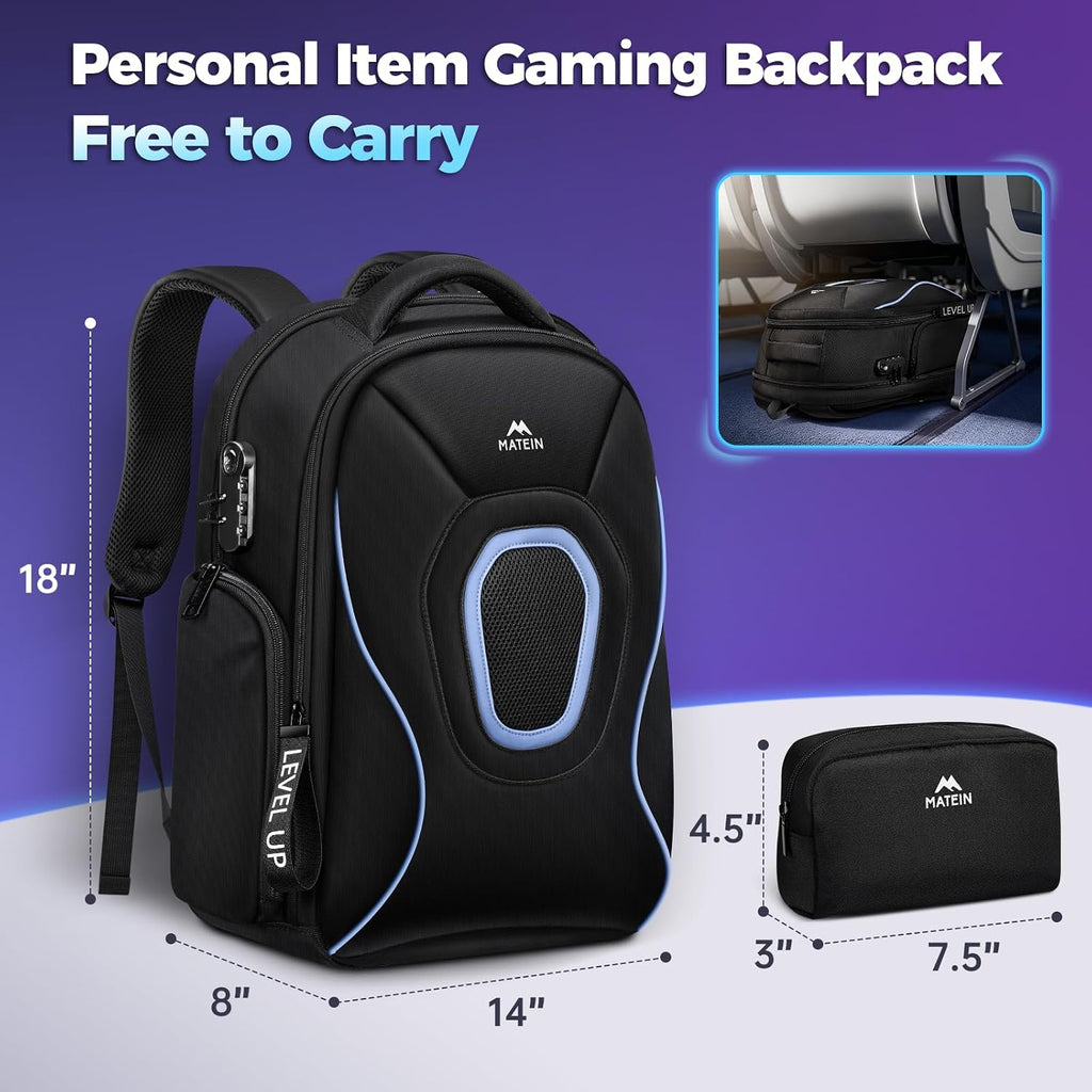 MATEIN Rolling Bag with Wheels, 17 Inch Extra Large Laptop Roller Backpack, Protective Gaming Backpack for Men 17 Inch, Gaming Laptop Bag Set 2pcs Includes Tech Pouch