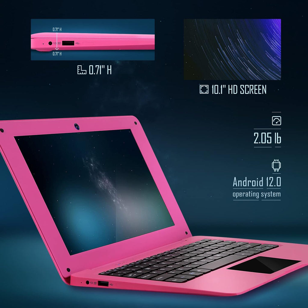 G-Anica Laptop Computer(10.1 inch), Quad Core Powered by Android 12.0, Netbook Computer with WiFi, Webcam and Bluetooth, Mini Laptop with Bag, Mouse, and Mouse Pad for Kids and Adults（Red）