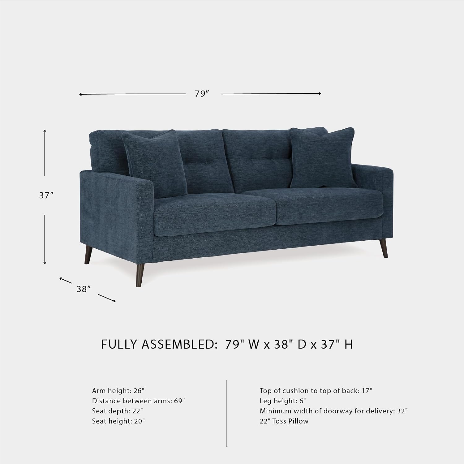 Signature Design by Ashley Bixler Classic Tufted Sofa with Removable Cushions, Blue