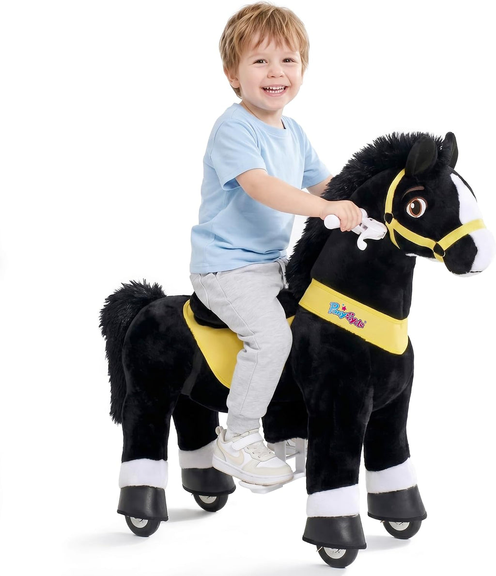 PonyCycle Kids Ride on Toys Horses for Toddlers 3-4 Ride on Horse Walking Horse Size 3 No Battery Required Pony Cycle Plush Animal Giddy up Spirit Riding Toys Black E338