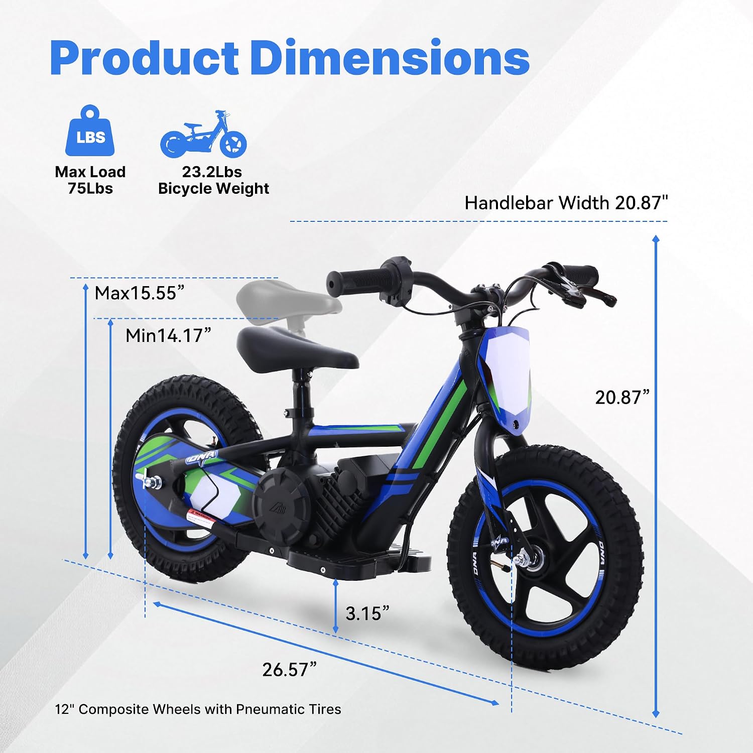 Electric Dirt Bike for Kids, 170W 2-Speed Racing Motorcycle with 12-Inch Off-Road Tires, 24V Detachable Battery, Up to 10MPH – Lightweight Mini Motocross Bike for Ages 3-6, Blue